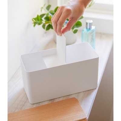 White Steel and Wood Lidded Countertop Organizer