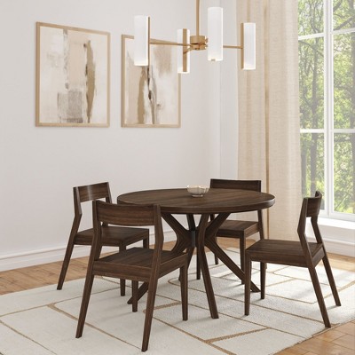 Verso 47'' Walnut Pine Round Dining Table with Cross Legs