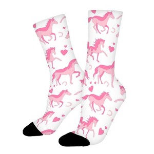 Pink Horses Girls Pattern Women Printed Crew Socks Funny Funky Socks Soft Polyester Novelty Gifts for Artists Men - 1 of 1