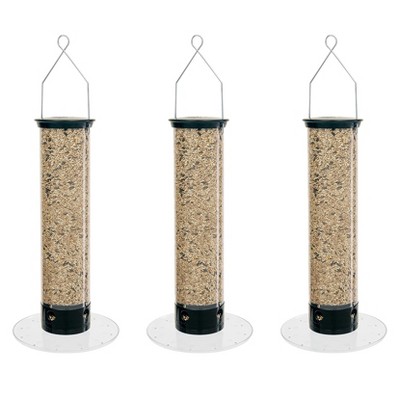 Droll Yankees 5 Pound Capacity Tall Yankee Tipper Squirrel Proof Bird Feeder with Weight Sensitive Tray for Ground Feeding Birds, Black (3 Pack)