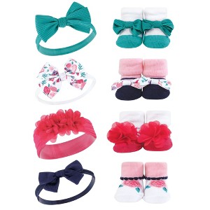 Hudson Baby Infant Girl Headband and Socks Giftset, Bright Pink Floral, One Size - 1 of 4