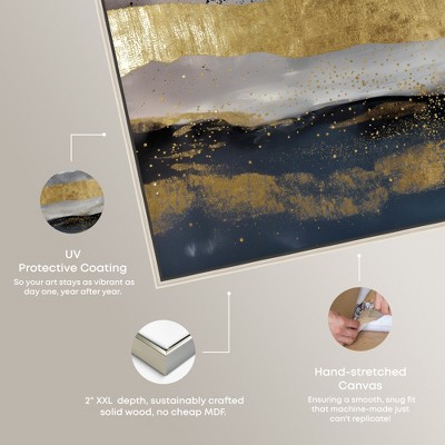 Rivers of Gold Blue Abstract Canvas Art with Silver Floater Frame