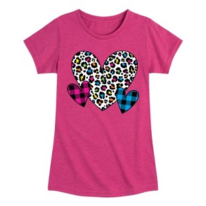 Girls' - Instant Message - Patterned Hearts Fitted Short Sleeve Graphic T-Shirt - 1 of 4