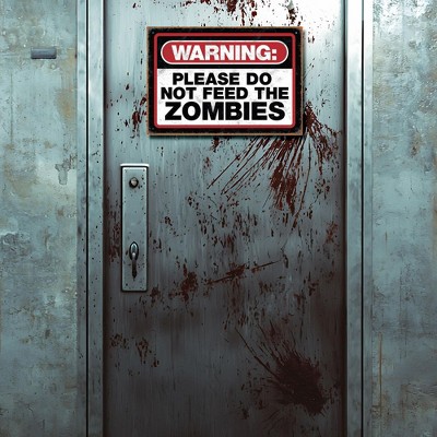 Zombie Warning Tin Sign with Red and Black Graphics