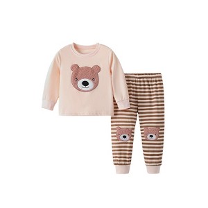 MyKids-Usa Spring and Autumn Boys Cartoon Teddy Bear Pattern Long Sleeves Top and Striped Pants Clothing Set - 1 of 4