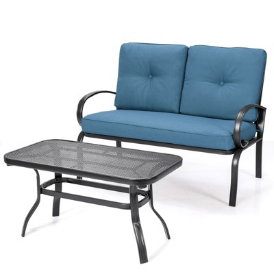 Tangkula LoveSeat Table Set Furniture Outdoor Garden