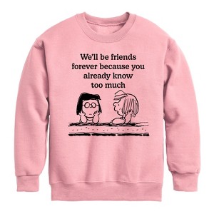Boys' - Peanuts - Friends Forever Marcie And Patty Graphic Long Sleeve Fleece Sweatshirt - 1 of 4