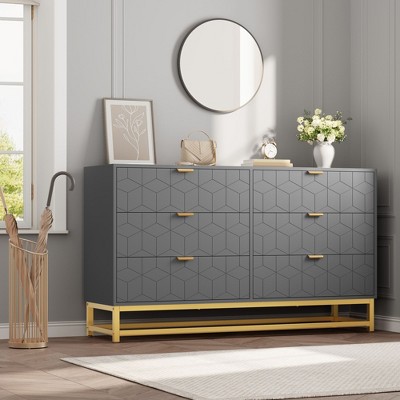 Dresser for Bedroom, 53.5" Large Dresser Organizer, 6 Drawer with Golden Metal Handle and Legs