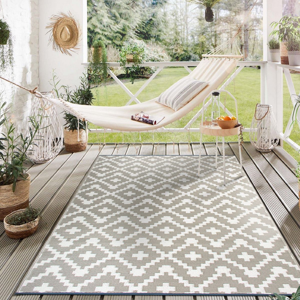 World Rug Gallery Trellis Geometric Reversible Plastic Indoor and Outdoor Picnic Mat, Camping Rug, RV Rug:  Quick Dry,  UV Protection - thumbnail 8