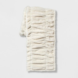 Ruched Faux Fur Throw Blanket Cream - Threshold , Ivory
