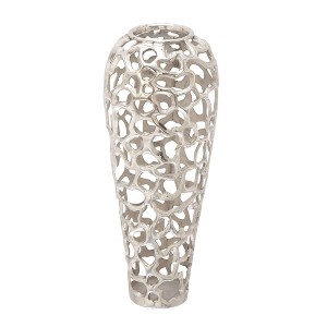 25" x 10" Eclectic Organic Hole-designed Aluminum Vase Silver - Olivia & May: Indoor Contemporary Decor, Amphora Style - 1 of 4