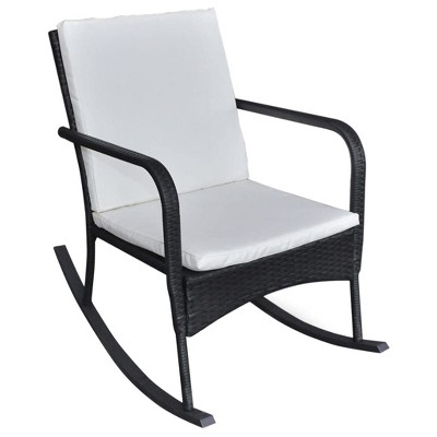 vidaXL Outdoor Rocking Chair with Comfortable Cushions, Weather-Resistant Black Poly Rattan Design, Powder-Coated Steel Frame, Ergonomic