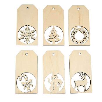 Woodlander Workshop Christmas Gift Tags Rectangle  -  Six Gift Tags 3.25 Inches -  Ornament Laser Cut Personalize  -  Gt01  -  Wood  -  Beige
