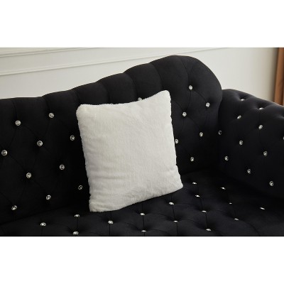 Velvet Rolled Arm Chesterfield Loveseat Sofa with Two Pillow,Tufted for Office Home