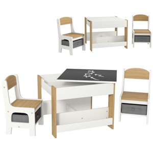 INFURNIC Kids Table Sets 3 Piece Toddler Table and Chair Set with Reversible Blackboard and Storage, Brown, 24.2"*24.2"*18.9" - 1 of 4