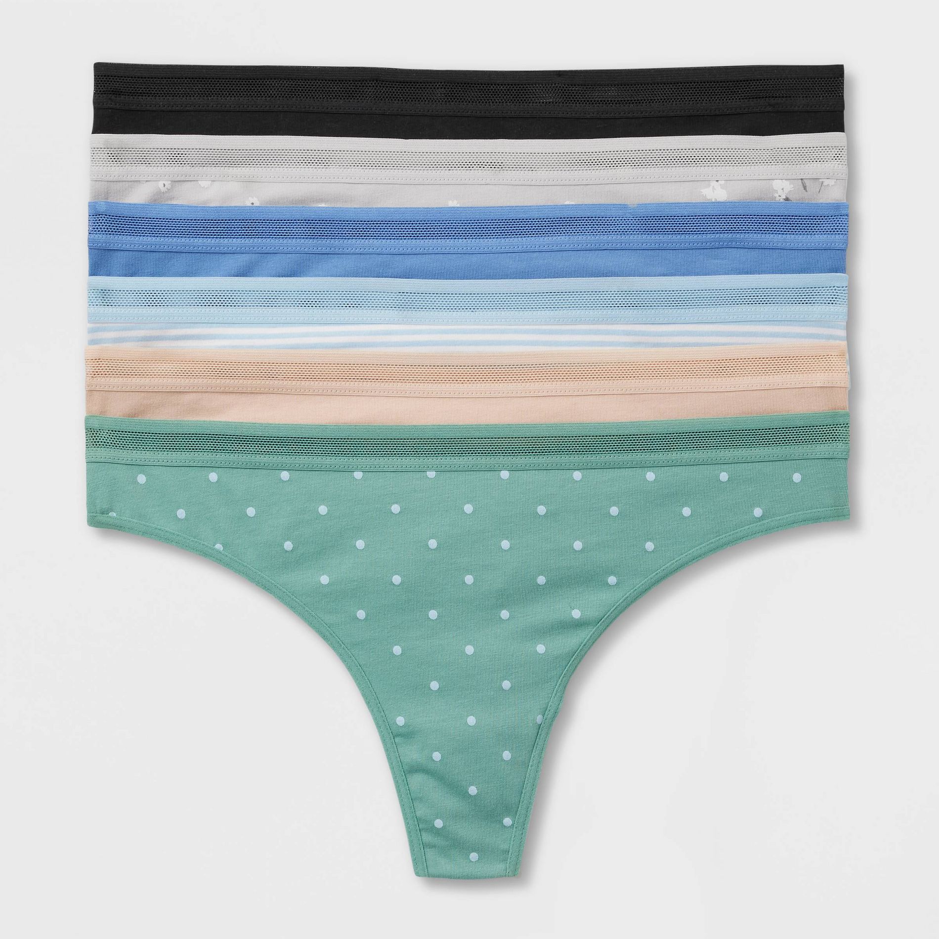 Women's 6pk Cotton Stretch Thong Underwear - Auden™ Assorted Color S: Solid, Classic Patterns, Low Rise