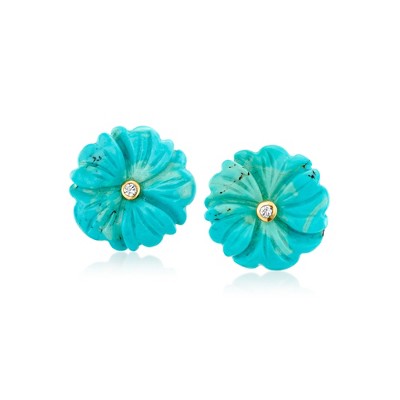 Ross-Simons Turquoise Flower Earrings With White Topaz in 18kt Gold Over Sterling