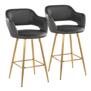 26" Contemporary Fixed-Height Counter Stool with Metal Legs, Armrests, and Square Footrest, Set of 2 - 1 of 4