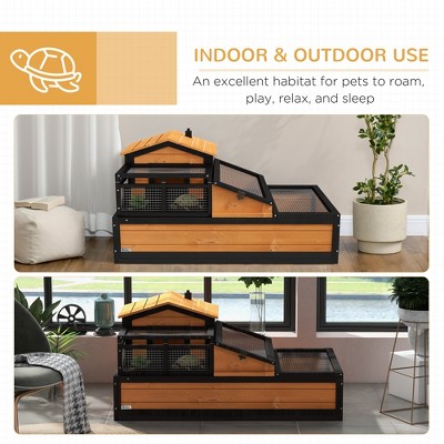 Large Yellow and Black Wooden Tortoise Habitat with Balcony
