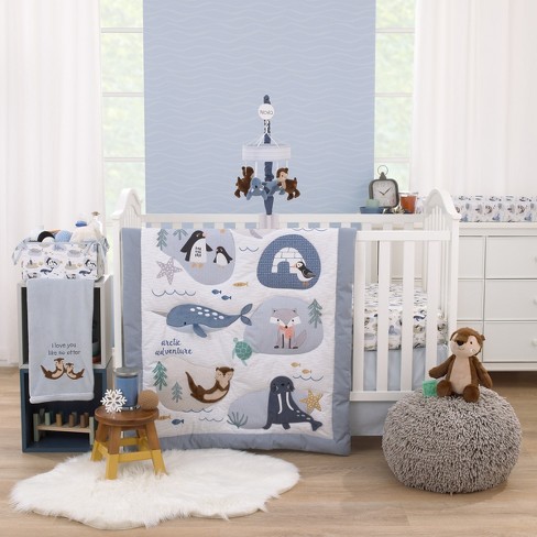 Nojo Arctic Adventure Light Blue, White, Taupe And Navy Whales, Walrus, And  Otter 4 Piece Nursery Crib Bedding Set : Target