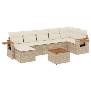 vidaXL 8 Piece Patio Sofa Set with Cushions Beige and Cream Poly Rattan - With Table - 1 of 4
