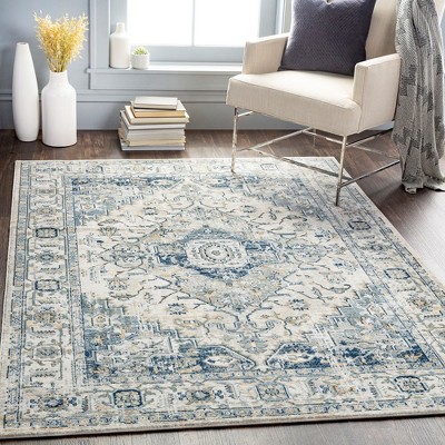 Tricht Traditional Gray and Blue Wool Area Rug 7'10" x 10'