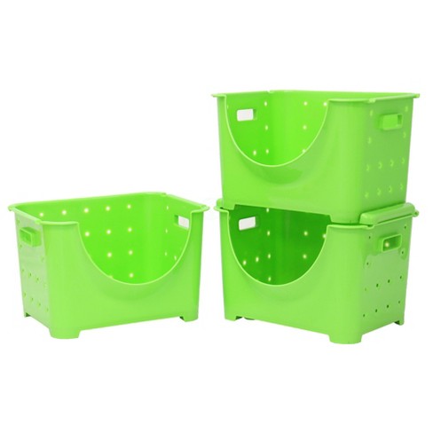 Basicwise Stackable Plastic Storage Container, Set Of 3 Green : Target