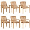 vidaXL 6X Teak Wood Stacking Patio Chairs w/Cushions - Indoor/Outdoor Garden Seating - Beige, Weather-Resistant, 23.6''W x 22.6''D x 35.4''H - 2 of 4