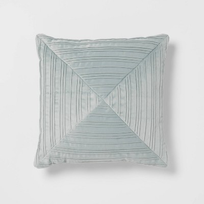 18"x18" Luxe Square Velvet Pleated Decorative Pillow Light Teal - Threshold™: Indoor Geometric Design, Polyester Velour