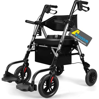 Lycvki Foldable 2 in 1 Rollator Walker with Brakes and Adjustable Seat, Handle