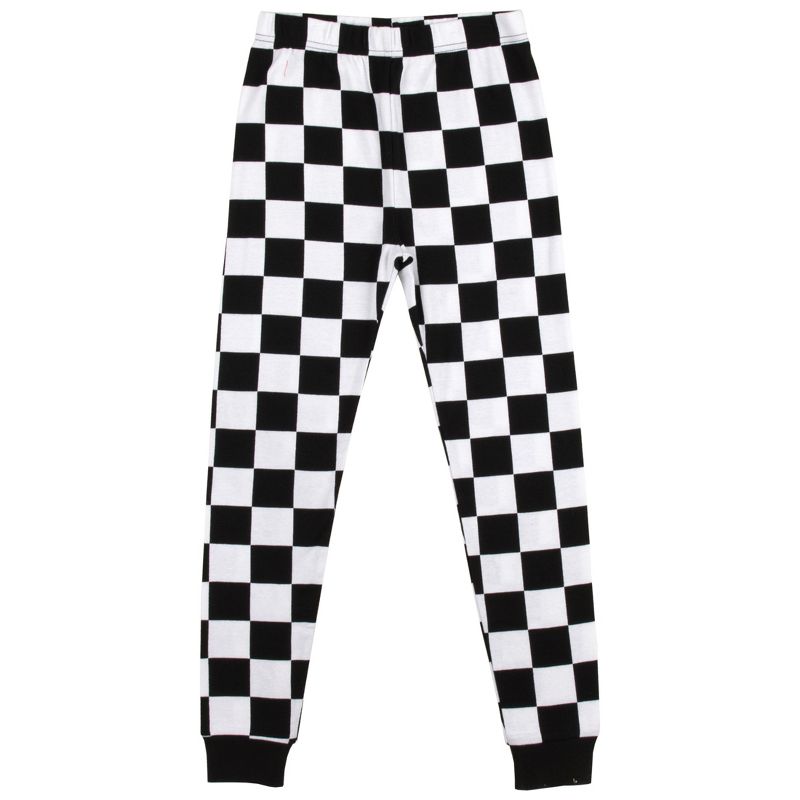 Let's Roll Youth Boy's Black & White Checkered Short Sleeve Shirt & Sleep Pants Set, 4 of 5