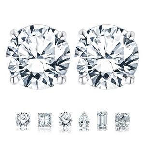 BRINJOY 2 Carat Moissanite 4 Prong Solitaire Stud Earrings in 18k White Gold Plating for Women - 1 of 4