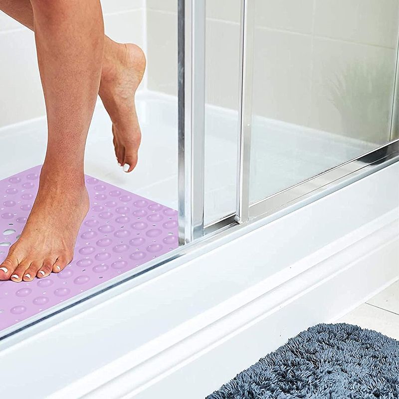 Tranquil Beauty 21" x 21" Clear Gray Square Non-Slip Shower and Bath Mats with Suction Cups Ideal for Kids & Elderly, 3 of 5