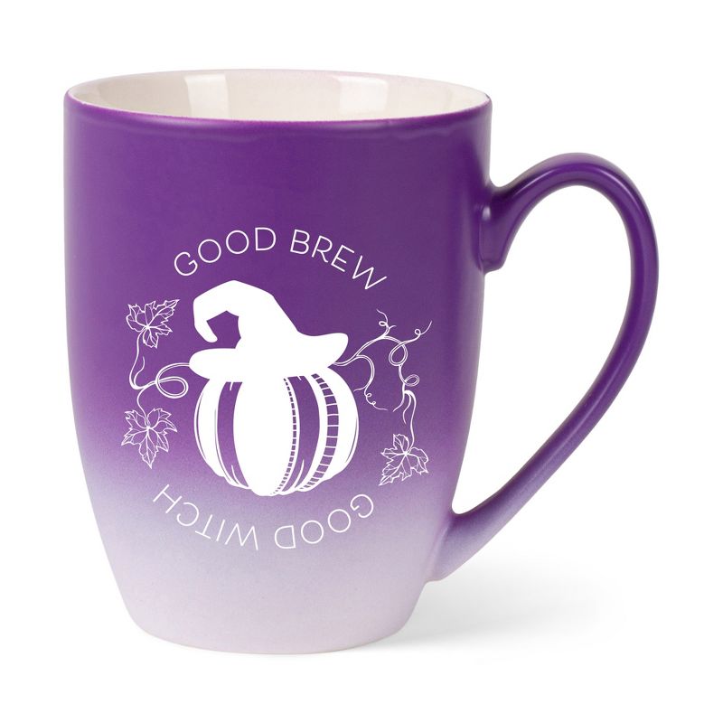 Elanze Designs Good Brew Good Witch Two Toned Ombre Matte Purple and White 12 ounce Ceramic Stoneware Coffee Cup Mug, 1 of 2