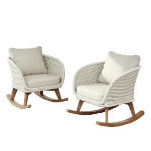 Lyngins Rattan Nursery Rocking Chairs,Upholstered Glider Rocking Chairs with Wood Frame,Polyester Accent Chairs for Bedroom,Living Room - 1 of 4