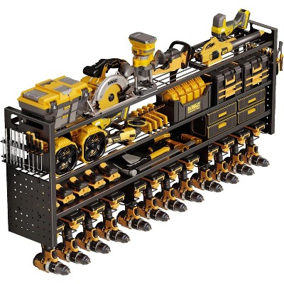 Large 49''W Power Tool Organizer Wall Mount | Storage Rack with 12 Cordless Drill Holder | 4-Tier