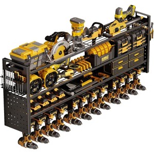 Large 49''W Power Tool Organizer Wall Mount | Storage Rack with 12 Cordless Drill Holder | 4-Tier - 1 of 4