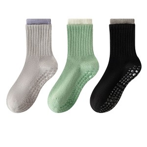 Anna-Kaci Womens Non-Slip Grip Crew Socks 3 Pair Pack Custom Color Combos Soft Ribbed Cotton with 3D Silicone Heel - 1 of 4