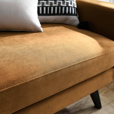 Cognac Velvet Tufted Loveseat with Black Wood Legs