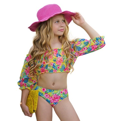 Kids Swimsuits  Little Girls Tropical Print Bottom Two Piece Swimsuit –  Mia Belle Girls