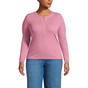 Lands' End Women's Drapey Rib Skimming Long Sleeve Henley - 1 of 3