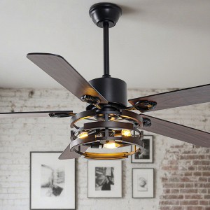 Bella Depot 52" Black Cage Farmhouse Ceiling Fan with Light and Remote 6-speed for Dining Room - 1 of 4