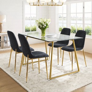 5-Piece Modern Dining Set with Glass Table and 4 Upholstered Dining Chairs, Gold Metal Legs, Perfect for Kitchen or Small Spaces-Maison Boucle - 1 of 4