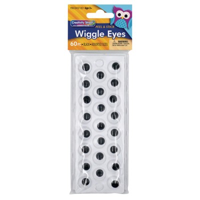 Creativity Street Peel & Stick Wiggle Eyes on Sheets, Black, Assorted Sizes, 60 Pieces (Pack of 6)