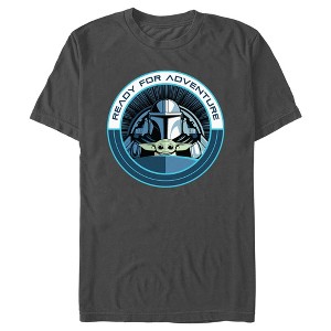 Men's Star Wars: The Mandalorian Ready for Adventure Grogu and Mando Badge T-Shirt - 1 of 4