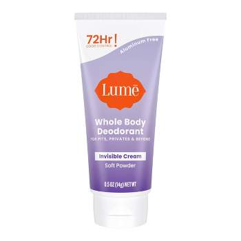 Lume Whole Body Women’s Deodorant - Mini Invisible Cream Tube - Aluminum Free - Soft Powder Scent - Trial Size - 0.5oz