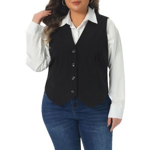 Women's Plus Size Corduroy Button Down V-neck Sleeveless Waistcoat