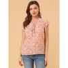 Allegra K Women's Summer Floral Chiffon Tie V Neck Ruffled Short Sleeve Shirt - 2 of 4