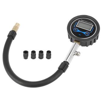 Unique Bargains 3 to 200PSI Portable Digital Tire Pressure Gauges Inflator with 4 Tire Valve Caps 4.06" Black 1 Pc
