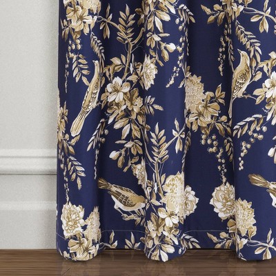 Navy and Taupe Floral Blackout Grommet Curtain Panels for Kids